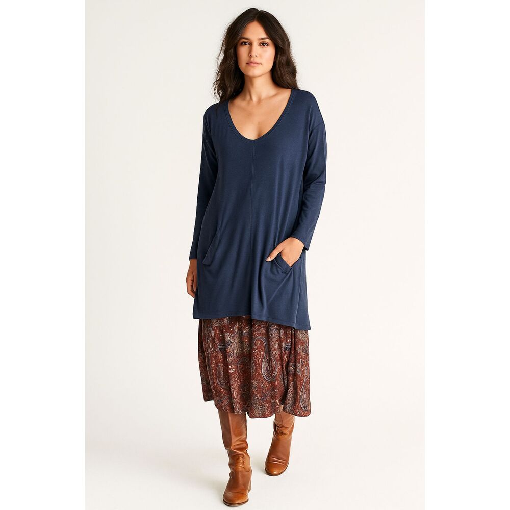 Peruvian Connection Cotton and Modal Blend Tunic Navy S NWOT
